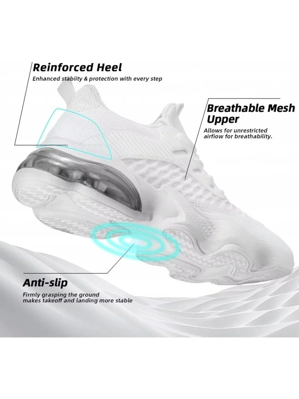 Men's White Air Cushion Running Shoes Breathable Tennis Casual Fashion Sneakers